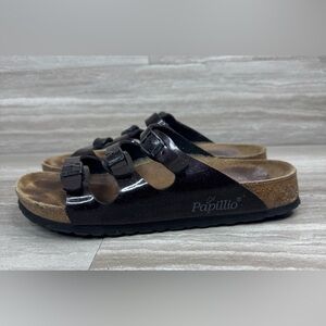 Papillio Florida Birkenstock Maroon Sparkly 3 Strap Sandals Size 39/8